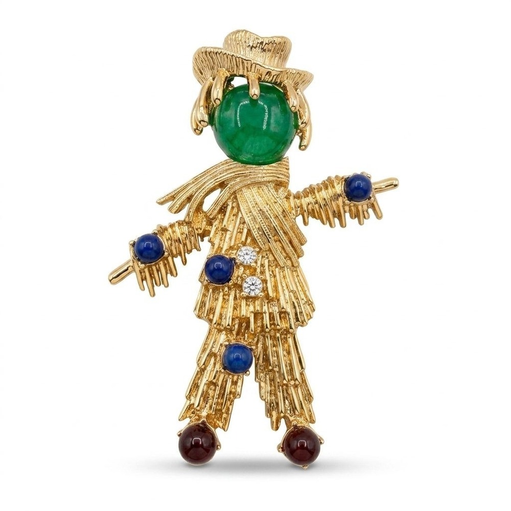 Camrose & Kross JBK Scarecrow Brooch Jackie Kennedy Replica Green Cabochon Pin C